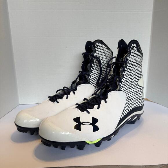 Under Armour Other - Under Armour ClutchFit High Top Football Cleats White Navy Mens 15 D